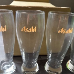 【新品未使用】asahi 黄色プリント ビアグラス 6客セットの画像