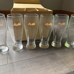 【新品未使用】asahi 黄色プリント ビアグラス 6客セット