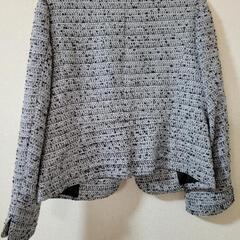 ツィードノーカラージャケット　ブラック系　Lサイズの画像