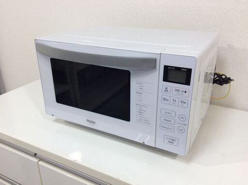 （2/23受渡済）JT10159【Haier/ハイアール 電子レンジ】美品 2021年製 JM-FH18H 家電 キッチン フラットテーブル 縦開き