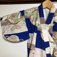 子ども用 綿入り着物 青と白の和柄の画像