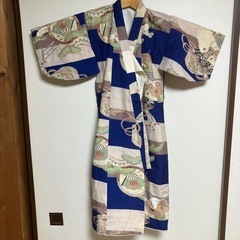 子ども用 綿入り着物 青と白の和柄