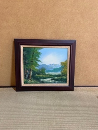 ①油絵　風景画　②走る馬　額縁セット