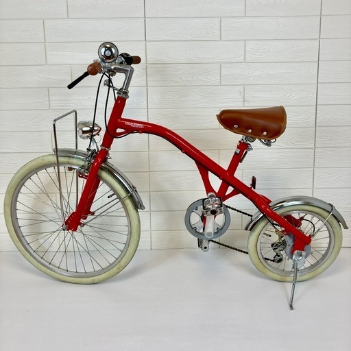 シマノ製 6段変速ギア ダルマ自転車 レッド ホワイトタイヤ 前輪60cm 後輪40cm サイクリング 買い物 移動 ニュークラシック