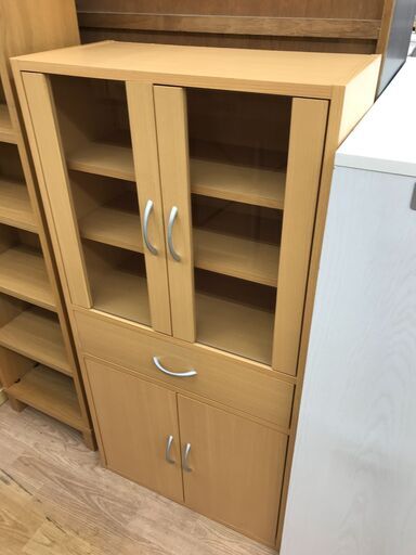 ★ジモティ割あり★  ミニ食器棚 茶色 H120×W60×D29 クリーニング済み KJ8436