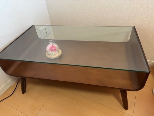 ローテーブル　木製ガラステーブル