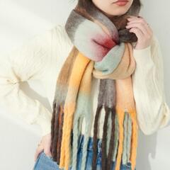 ほぼ未使用！！☆natural couture★起毛フェイクウールチェックマフラーの画像
