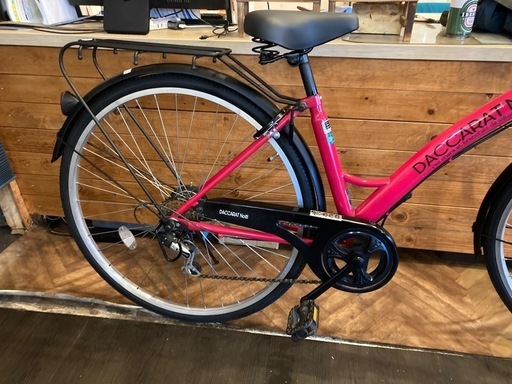 【前後タイヤ・後輪チューブ新品！】 LEDダイナモ　6段変速　27インチ自転車　マゼンダ