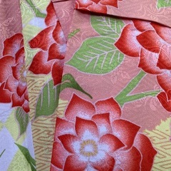 卒業式用二尺袖　ライトイエローに大輪の紅花　used美品の画像