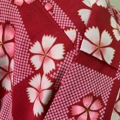 卒業式用二尺袖　L 紅格子に桜　used美品　の画像
