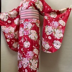 卒業式用二尺袖　赤に桜ブーケL used品　訳ありセール