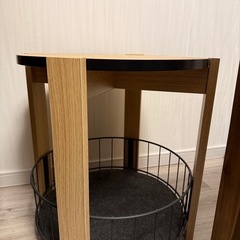 円形サイドテーブル 収納バスケットつき 
