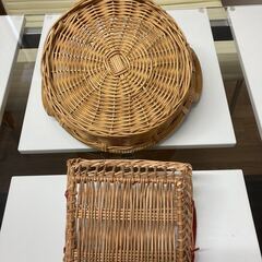 アンティーク籐かご　藤籠　ヤナギカゴ　柳かご　両手手持付　2個セットの画像