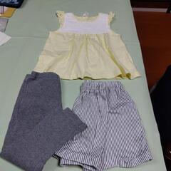 ①フリル付きトップス（95） ②ストライプショートパンツ（95）...