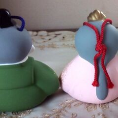 美品! 小さな可愛い土鈴の雛人形　高さ約8.5cm～9.5cm　箱付きの画像