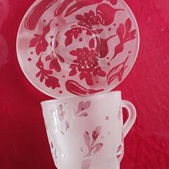 サンドブラストで彫ったティーカップ５セットの画像