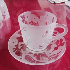 サンドブラストで彫ったティーカップ５セットの画像