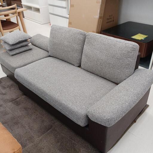 ★ジモティー割あり★カウチソファオットマン付　GY/BR　 高さ(H)63cm× 幅(W)130cm× 奥行(D)80cm【joh4377】