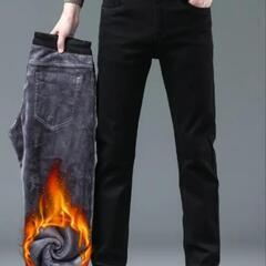 新品🉐裏起毛デニムパンツ36ブラック
