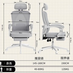 オフィスチェア　ゲーミングチェア　人間工学デザイン　ホワイト　の画像