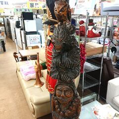アンティーク 置物 木彫り 熊 アイヌ トーテムポール オブジェ/8Jの画像