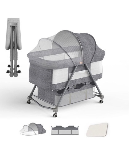 新品　ZOOBLY 折りたたみ式ベビーベッド グレー