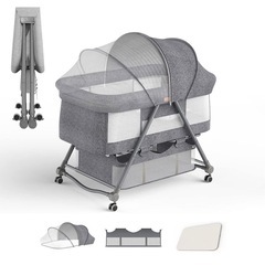 新品　ZOOBLY 折りたたみ式ベビーベッド グレー
