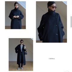 Chelsea ハイネックボタンウールコート black ブラックの画像