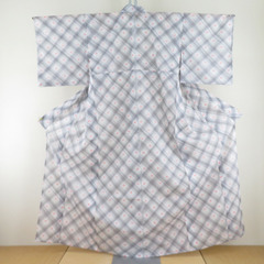 夏着物 単衣 絽 ポリエステル 洗える着物 夏用 小紋 格子に絣...