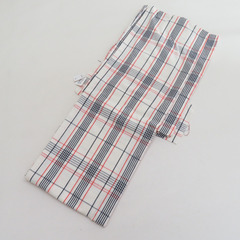 木綿着物 伊勢木綿 単衣 バチ衿 洗える着物 チェック模様 白ｘ紺ｘ赤 仕立て上がり 浴衣 身丈166cm 新品 【キモノオフ野々市若松店】の画像