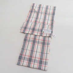 木綿着物 伊勢木綿 単衣 バチ衿 洗える着物 チェック模様 白ｘ...