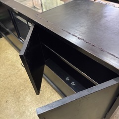 木製 和風カウンター ガラスショーケース付き 収納棚ありの画像