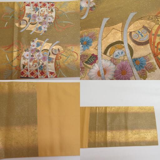 袋帯 正絹 お太鼓柄 蘇州刺繍 金糸銀糸 ゴールドx多色 几帳文様 礼装