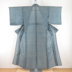 夏着物 絹紅梅 単衣 広衿 正絹 ターコイズブルー 小花模様 小...