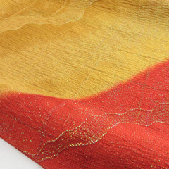 帯締め・帯揚げセット 正絹 振袖用 ラメ糸 染め分け 冠組 橙色 絹100% 和装小物 箱入 【キモノオフ野々市若松店】の画像