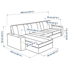 KIVIK 3-seat sofa with chaise longue, Tibbleby beige/greyの画像
