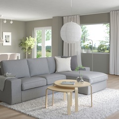 KIVIK 3-seat sofa with chaise longue, Tibbleby beige/greyの画像