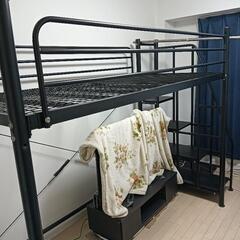 【タンスのゲン】黒　宮付き ロフトベッド 階段付き コンセント ...
