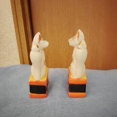 陶器製／お稲荷さん（一対）狐置物　の画像