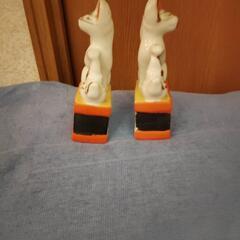 陶器製／お稲荷さん（一対）狐置物　の画像