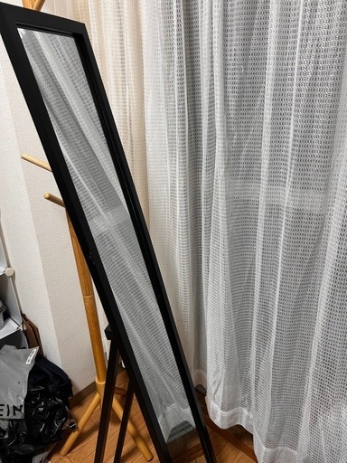 不二貿易 姿見 全身鏡 スタンドミラー 飛散防止加工 ルームミラー 木製 折りたたみ 一人暮らし 単身 幅27×奥行39×高さ147.5cm ブラック 70121