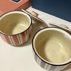 【たち吉】蓋つき煮物椀 赤と青のストライプ2個セットの画像