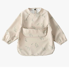 お食事エプロン（小麦柄）長袖　ポケット付きの画像