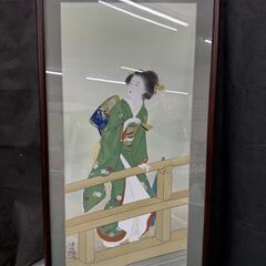【愛品倶楽部柏店】美人画 浮水 絹本 アクリル 木製額縁入り 和...
