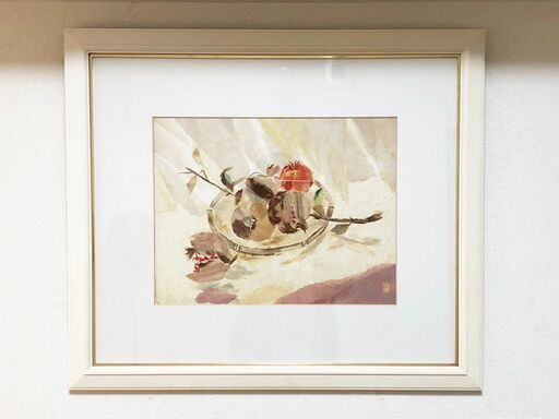 和紙ちぎり絵「ざくろ」額装付きインテリア・リビングルーム装飾・壁掛けアート「真作」　和風美術品