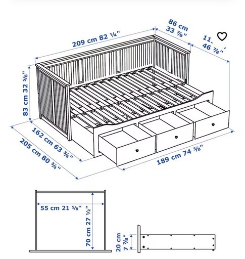 【受け渡し予定】イケアHEMNES ヘムネス デイベッドフレーム（引き出し×3）, ホワイト