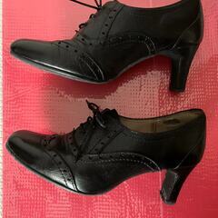 日本製 ingイング　本革　レースアップ　パンプス サイズ：24.5cm 黒の画像