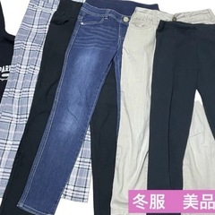 　中古美品多数 女の子 普段着上着 ジーンズ 防寒 チェックズボン スカート  140.150.160 冬服福袋セットの画像