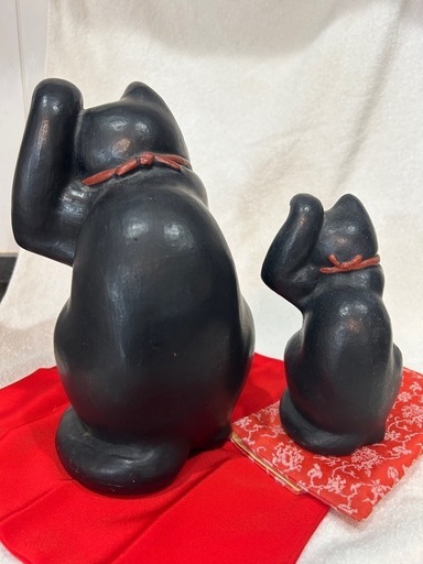 【希少】ハニべ焼 招き猫 黒猫 招福 幸運 まねき猫 レトロ　2匹セット