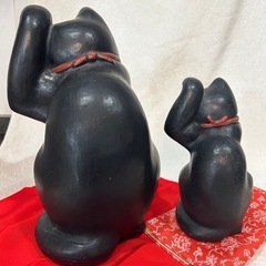 【希少】ハニべ焼 招き猫 黒猫 招福 幸運 まねき猫 レトロ　2匹セットの画像